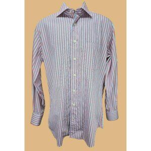 Peter Millar Pink Striped Long-Sleeve Dress Shirt Medium